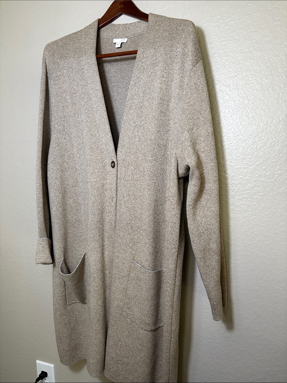 Vintage J. Jill Long Open-Front Cardigan in Light Taupe